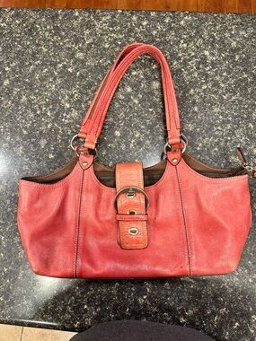 Etienne Aigner Red Leather Shoulder Bag with Buckle Detail